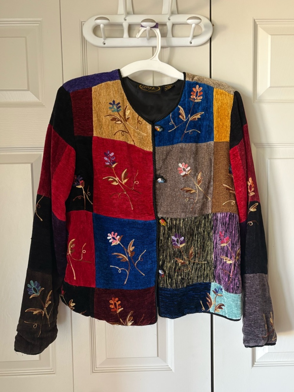Alex Kim | Patchwork pattern embroidery floral jacket. Lined. Size Large.